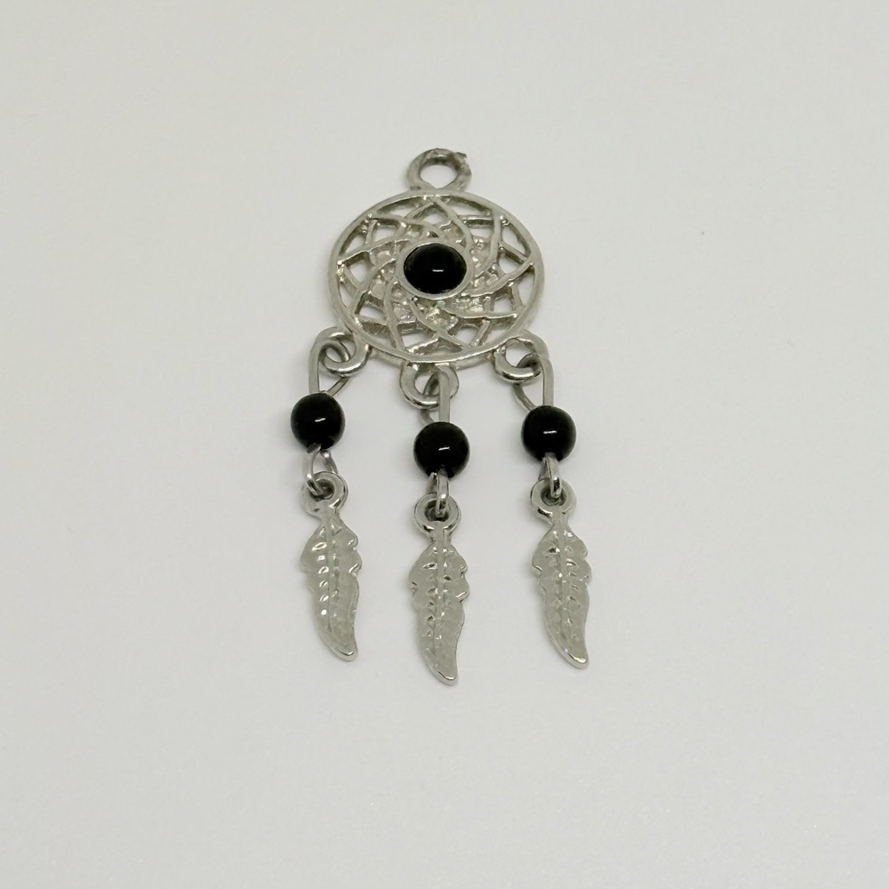 Silver Dreamcatcher Pendant with Black Accents